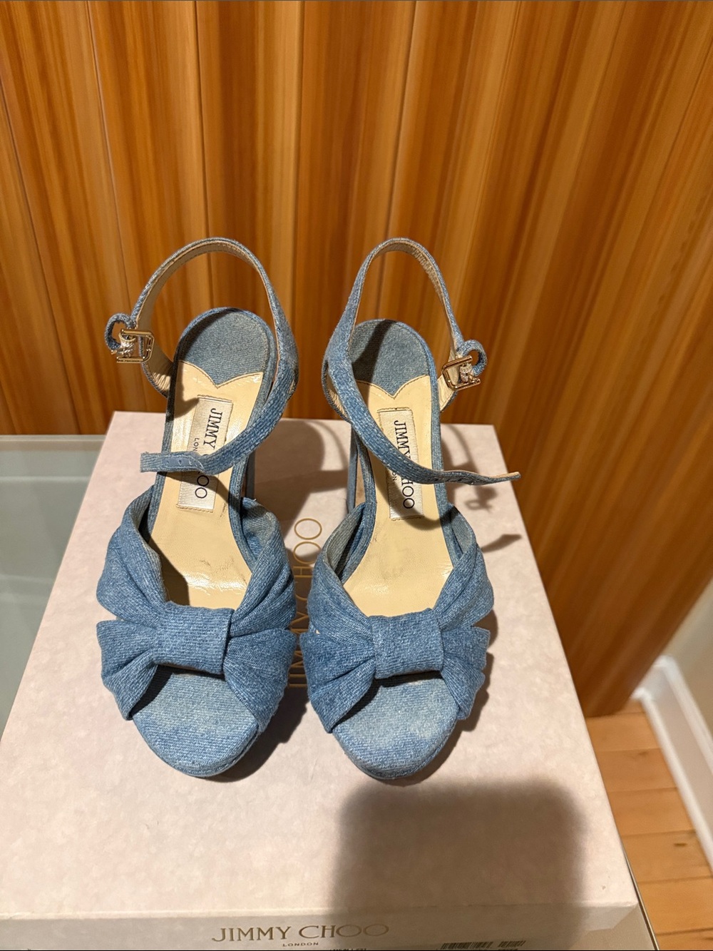 Jimmy Choo Denim Bow Slingback Sandals - Blue
